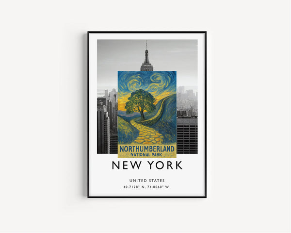 Northumberland National Park Poster, Sycamore Gap Tree, Hadrians Wall Print, Vintage UK Travel Poster, Wall Art Print Gift, Framed Print Art