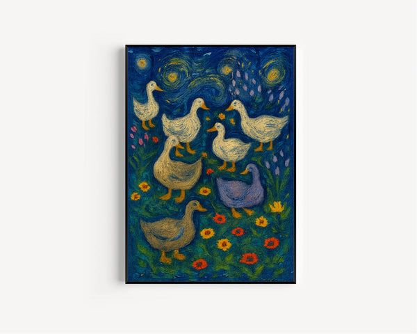 Nursery Art, Abstract Vintage Painting, Vintage Mother Duck Print, Cottagecore Decor, Meadow Painting, Farmhouse decor, Farmhouse wall decor