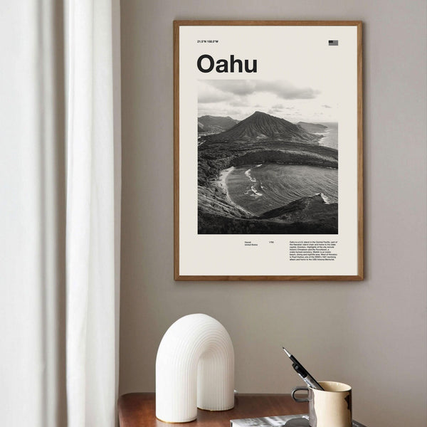 Oahu Print  Oahu Poster  Oahu Wall Art  Mid Century Poster  Travel Print Art  Hawaii 1596420277
