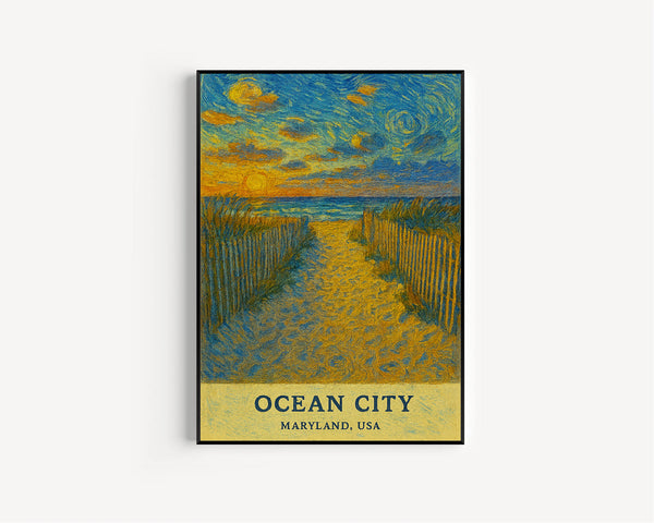Ocean City Print Maryland, Ocean City Photo Poster, Ocean City Travel Wall Art, Ocean City Map Print, Ocean City Van Gogh Style Print, USA