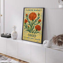 Ohio State Flower Art Print, Scarlet Carnation 1960_s Wall Art, Neutral Botanical Pastel Artwork, Ohio Flower Market Decor, C31-51