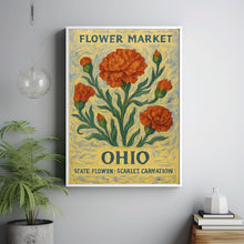 Ohio State Flower Art Print, Scarlet Carnation 1960_s Wall Art, Neutral Botanical Pastel Artwork, Ohio Flower Market Decor, C31-51