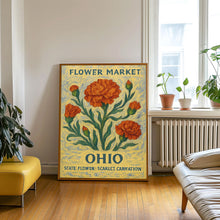 Ohio State Flower Art Print, Scarlet Carnation 1960_s Wall Art, Neutral Botanical Pastel Artwork, Ohio Flower Market Decor, C31-51