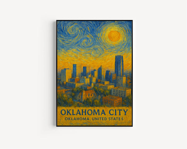 Oklahoma City Poster Print, Oklahoma City Travel Poster, Oklahoma City Van Gogh Style Wall Art, Oklahoma City, Oklahoma, United States