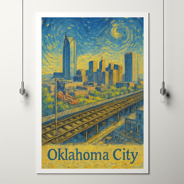 Oklahoma City USA, Anime Style Art, Canvas and Poster, Oklahoma Skyline, Cityscape Print, United States, Travel Decor, Art Print