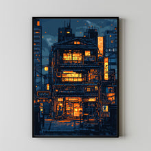 Old Japanese Building Pixel Art – Retro Workshop Wall Decor