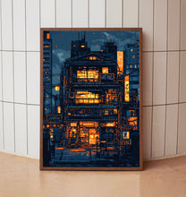 Old Japanese Building Pixel Art – Retro Workshop Wall Decor