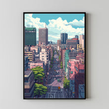 Old School Gaming Poster – Japanese City Pixel Art for Retro Home Decor