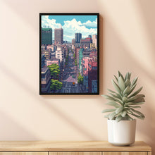 Old School Gaming Poster – Japanese City Pixel Art for Retro Home Decor
