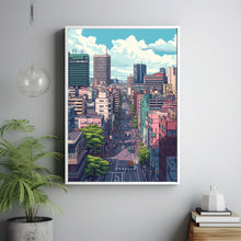 Old School Gaming Poster – Japanese City Pixel Art for Retro Home Decor