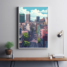 Old School Gaming Poster – Japanese City Pixel Art for Retro Home Decor