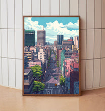 Old School Gaming Poster – Japanese City Pixel Art for Retro Home Decor