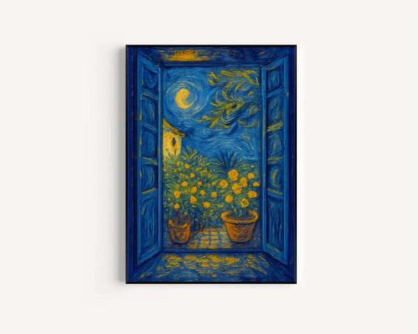 Open Window Henri Matisse Print, Henri Matisse Style Fauvism Painting, Modern Exhibition Art, Mediterranean Village Orange Trees on Balcony