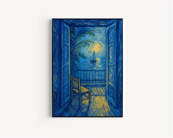 Open Window Henri Matisse Print, Henri Matisse Style Fauvism Painting, Modern Exhibition Print, Tropical Palm Terrace Overlooking Ocean Boat
