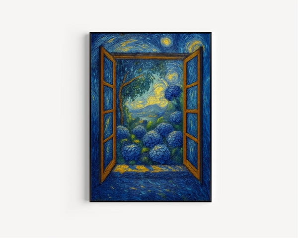 Open Window Henri Matisse Print, Henri Matisse Style Fauvism Painting, Modern Exhibition Window Onto Garden Scene, Hydrangea Flowers Bloom
