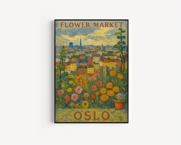 Oslo Flower Market Poster, Wall Decor, Norway Floral Illustration, Botanical Gallery Wall Art, Gift For Friend, Travel Poster, Modern