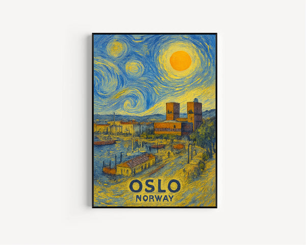 Oslo Poster Print, Oslo Travel Poster, Oslo Van Gogh Style Wall Art, Oslo, Norway