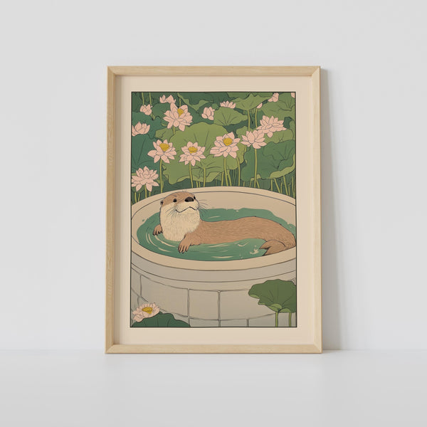 Otter in a Bathtub Print, Japanese Bathroom Wall Art, Otter Wall Art, Japandi Art, Relaxing Poster, Japanese Wall Decor, Bathroom Decor 1852644000