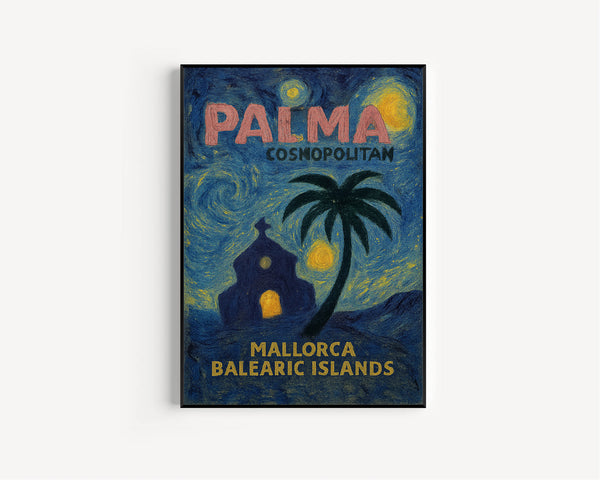 PALMA Mallorca Travel Print - Bright Bold Colourful Summer Beach Travel Poster, Holiday Tropical, Trendy Retro Abstract Travel Art, Preppy