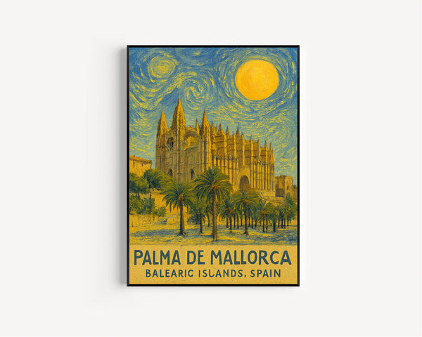 Palma de Mallorca Poster Print, Palma de Mallorca Travel Poster, Palma de Mallorca Van Gogh Style Wall Art, Balearic Islands, Spain