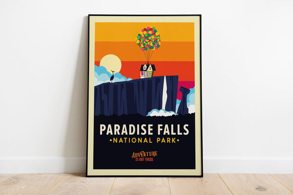 Paradise Falls Travel Poster, Disney UP Poster, Pixar UP Wall Art, UP Movie Art Print, Retro Print, Up Balloon House Poster, Disney Gift 1291980624