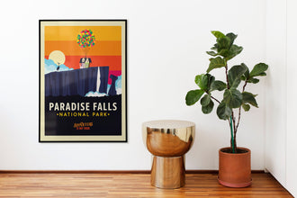 Paradise Falls Travel Poster, Disney UP Poster, Pixar UP Wall Art, UP Movie Art Print, Retro Print, Up Balloon House Poster, Disney Gift 1291980624