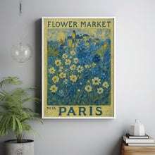 Paris Flower Market Poster, Blue Floral Art, Blue Botanical Wall Art, Paris Travel Art, Blue and White Posters, Flower Art Collection
