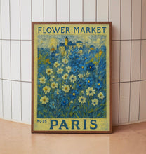 Paris Flower Market Poster, Blue Floral Art, Blue Botanical Wall Art, Paris Travel Art, Blue and White Posters, Flower Art Collection