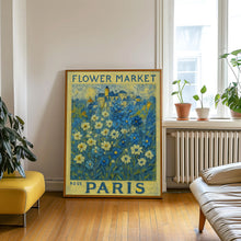 Paris Flower Market Poster, Blue Floral Art, Blue Botanical Wall Art, Paris Travel Art, Blue and White Posters, Flower Art Collection