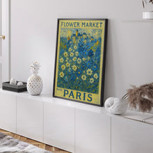 Paris Flower Market Poster, Blue Floral Art, Blue Botanical Wall Art, Paris Travel Art, Blue and White Posters, Flower Art Collection