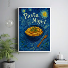 Pasta Night Colourful Illustration Retro Print - 90s Cool Kitchen Dining Room, Pasta Lover Poster, Trendy Contemporary Dinner Party Wall Art