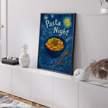 Pasta Night Colourful Illustration Retro Print - 90s Cool Kitchen Dining Room, Pasta Lover Poster, Trendy Contemporary Dinner Party Wall Art