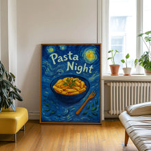 Pasta Night Colourful Illustration Retro Print - 90s Cool Kitchen Dining Room, Pasta Lover Poster, Trendy Contemporary Dinner Party Wall Art