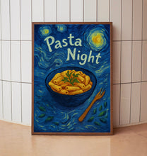 Pasta Night Colourful Illustration Retro Print - 90s Cool Kitchen Dining Room, Pasta Lover Poster, Trendy Contemporary Dinner Party Wall Art