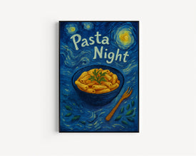 Pasta Night Colourful Illustration Retro Print - 90s Cool Kitchen Dining Room, Pasta Lover Poster, Trendy Contemporary Dinner Party Wall Art