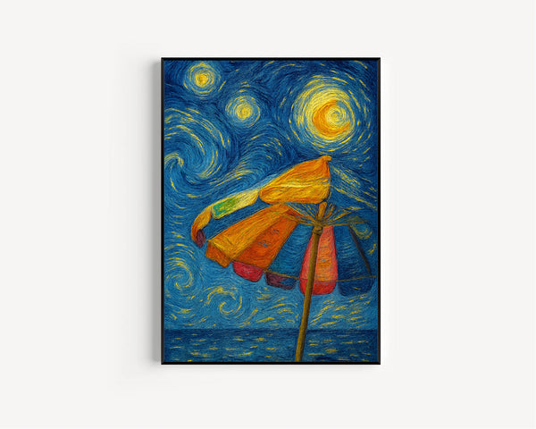 Pastel Rainbow Beach Umbrella Poster, Girly Coastal Wall Art, Colorful Summer Decor, Retro Shore Printable Art, Colorful Coastal Poster