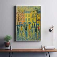 Pastel Umbrella Wall Art Cute Spring Rain Artwork Beige Farmhouse Decor Neutral Spring Village Canva
