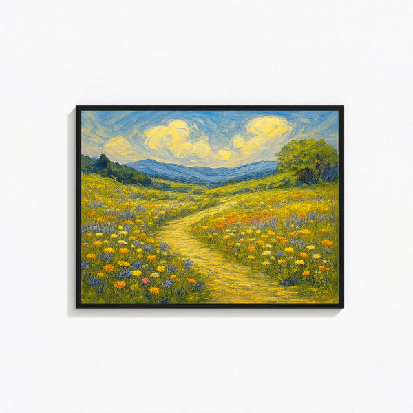 Path Through Wildflower Meadow - Printable Spring Landscape Painting, Rustic