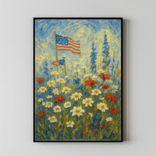 Patriotic American Flag 4th of July Flower Wall Art Garden Scene, USA Celebration Gift