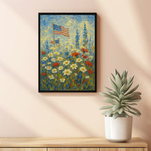 Patriotic American Flag 4th of July Flower Wall Art Garden Scene, USA Celebration Gift