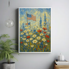 Patriotic American Flag 4th of July Flower Wall Art Garden Scene, USA Celebration Gift