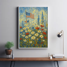 Patriotic American Flag 4th of July Flower Wall Art Garden Scene, USA Celebration Gift