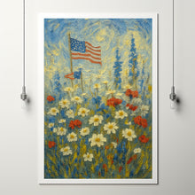 Patriotic American Flag 4th of July Flower Wall Art Garden Scene, USA Celebration Gift