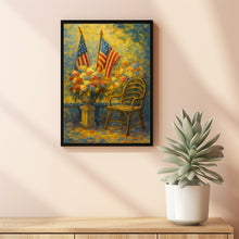 Patriotic American Flag 4th of July Wreaths Wall Art Garden Scene, USA Celebration Gift Neutral Floral