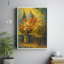 Patriotic American Flag 4th of July Wreaths Wall Art Garden Scene, USA Celebration Gift Neutral Floral