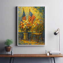 Patriotic American Flag 4th of July Wreaths Wall Art Garden Scene, USA Celebration Gift Neutral Floral
