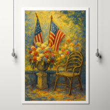 Patriotic American Flag 4th of July Wreaths Wall Art Garden Scene, USA Celebration Gift Neutral Floral