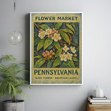 Pennsylvania State Flower Art Print, Mountain Laurel 1960s Wall Art, Neutral Botanical Pastel Artwork, Pennsylvania Flower Market, C31-67