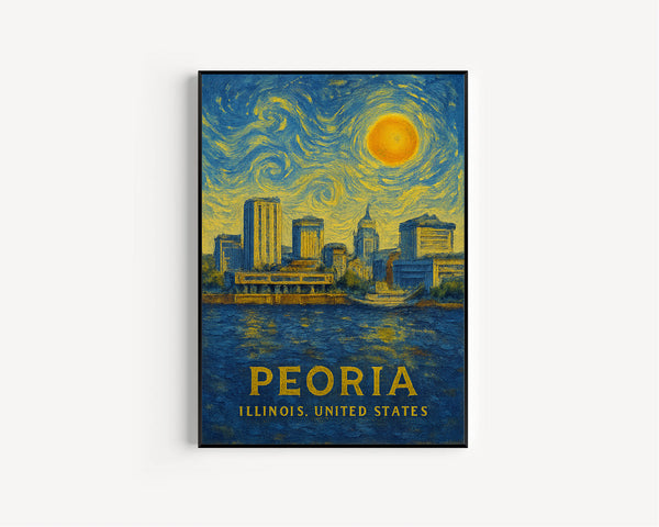 Peoria Poster Print, Peoria Travel Poster, Peoria Van Gogh Style Wall Art, Peoria, Illinois, United States