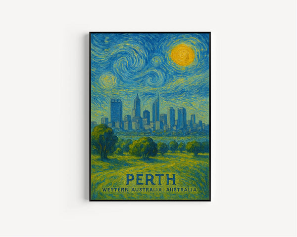 Perth Poster Print, Perth Travel Poster, Perth Van Gogh Style Wall Art, Perth, Western Australia, Australia